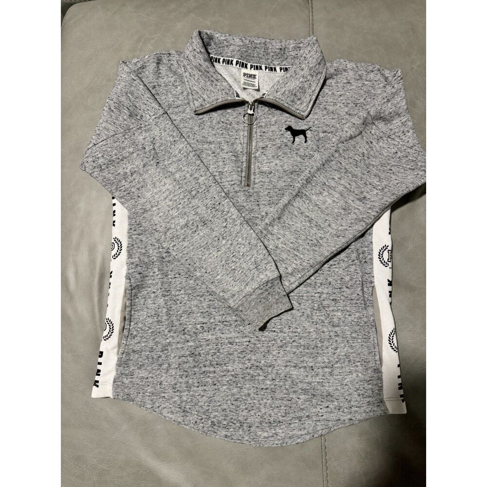 Victoria's Secret PINK Gray Marled Quarter-Zip Pullover Sweatshirt XS